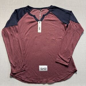 LAISHEN Raglan Long Sleeve Shirt Women Sz S Burgundy New With Tags